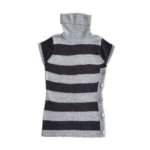 Striped Gray and Black Turtleneck Top